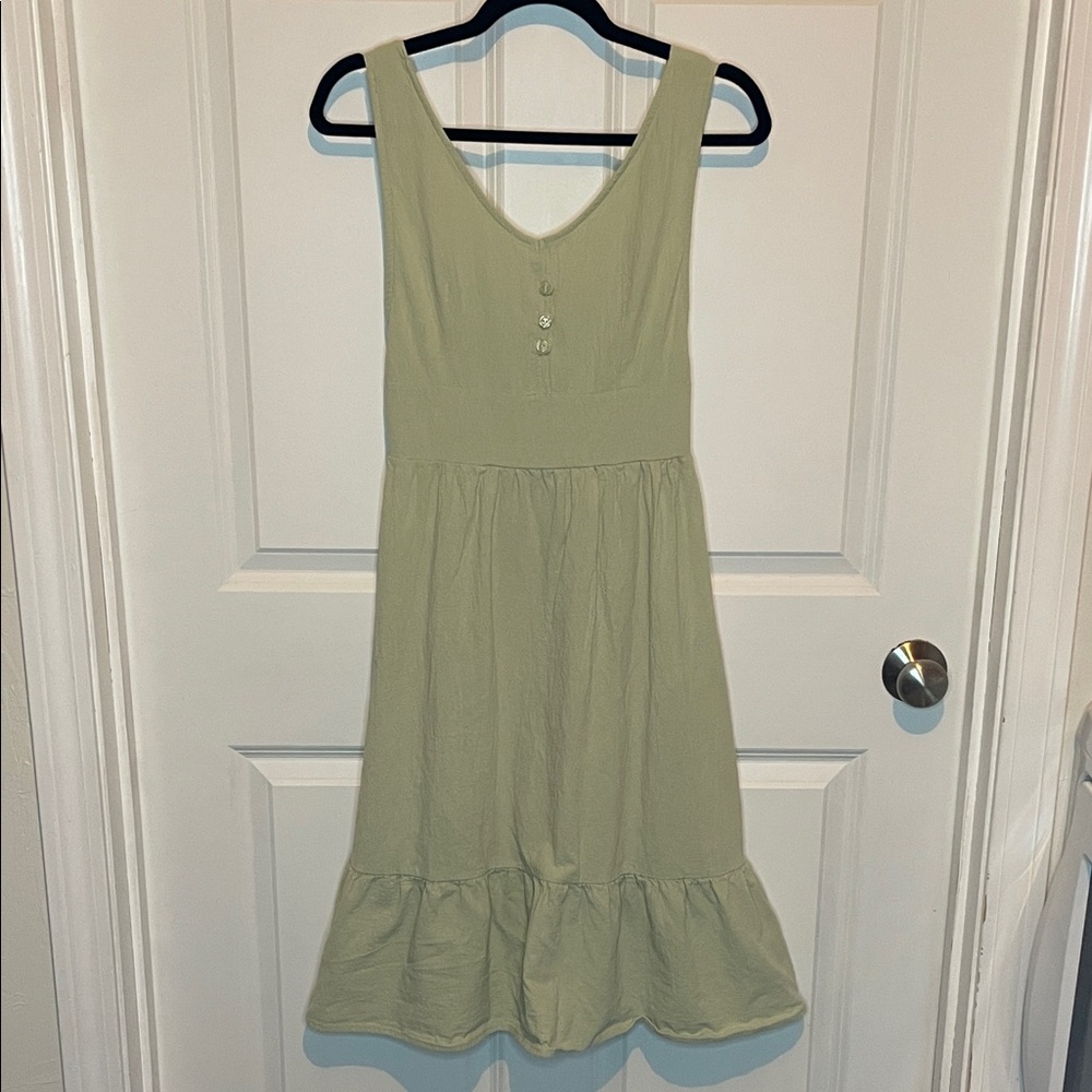 Icon Apparel Sage Green Midi Dress Lined Boho Coastal Tiered Hem Small